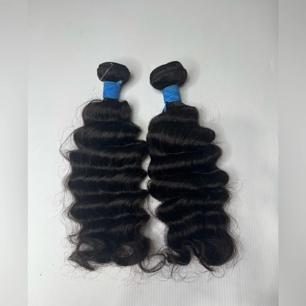 18” 200 Grams 100% Human Hair Deep Wave Bundles Black Weft Extensions